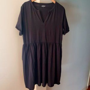 ABLE - Easy Modal Swing Dress w/ Pockets - Generous Size M - Black